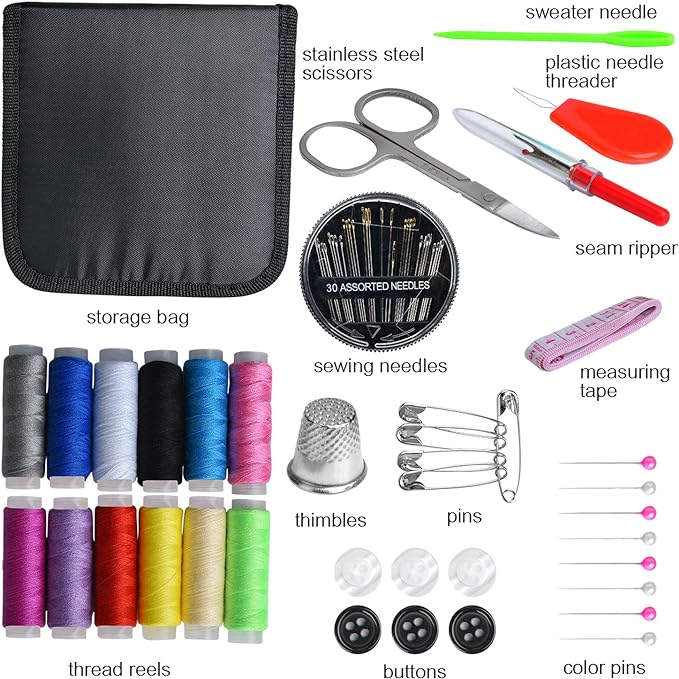 Sewing Kit, Zipper Portable Mini Sewing Kits for Adults, Kids, Traveler, Beginner, Emergency, Family Repair, Sewing Supplies with 12 Color Thread, Scissors, Needles, Tape Measure and Other Accessories