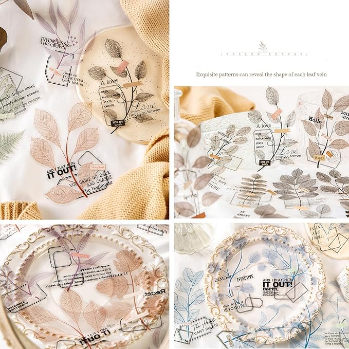 Yoksas 120Pcs Large Nature Plants Leaf Veins Stickers - Clear Waterproof Fallen Botanical Leaves Stickers for Scrapbooking,Junk Bullet Journal