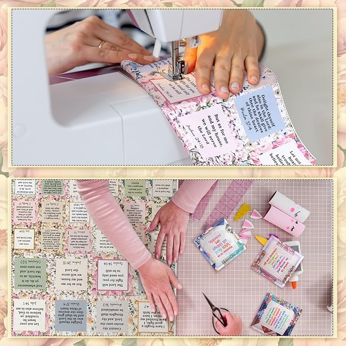 Pocket Prayer Quilt Panel Squares with Small Wooden Crosses Mini Scripture Pocket Prayer Quilt for Friend Family Religious Spiritual Gift Easter Reward Gift(Flora,Brown)
