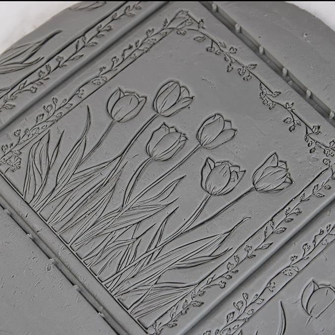 Tulip Clay Texture Roller (4") - Flower Set #01 - Embossing Pattern Roller for Polymer & Ceramic Clay, Pottery & Crafts