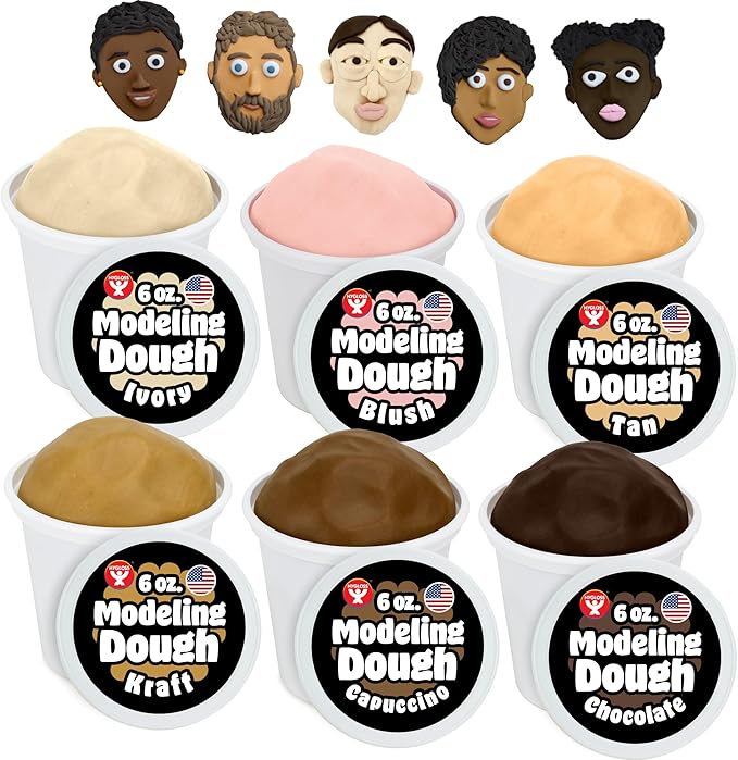 Hygloss Play Modeling Dough for Kids – Multicultural Skin Tones – Safe & Non-Toxic Sensory Dough for Arts & Crafts – Play Clay for Toddler Activities, Preschool Classroom Must-Haves (6 Tubs x 6lb.)