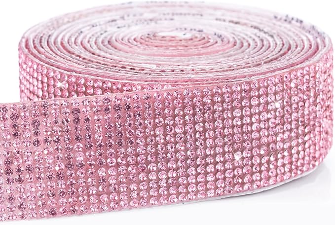 Novani Self Adhesive Rhinestone Ribbon, 1.14 Inch Wide 3 Yards 1 Roll, Pink Crystal Diamond Bling Strips for DIY Crafts, Home Decor, Glitter Glass Rhinestones for Crafting, Car Decoration