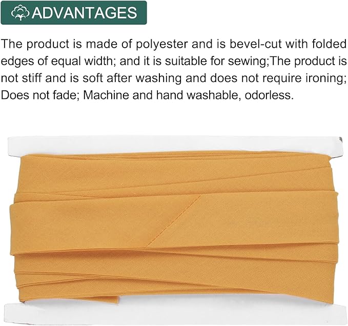 MECCANIXITY 1 Inch Double Fold Bias Tape Continuous Bulk Cotton Bias Tape for Sewing Seaming Quilting Hemming Binding Crafts (Dark Yellow 12 Yards)