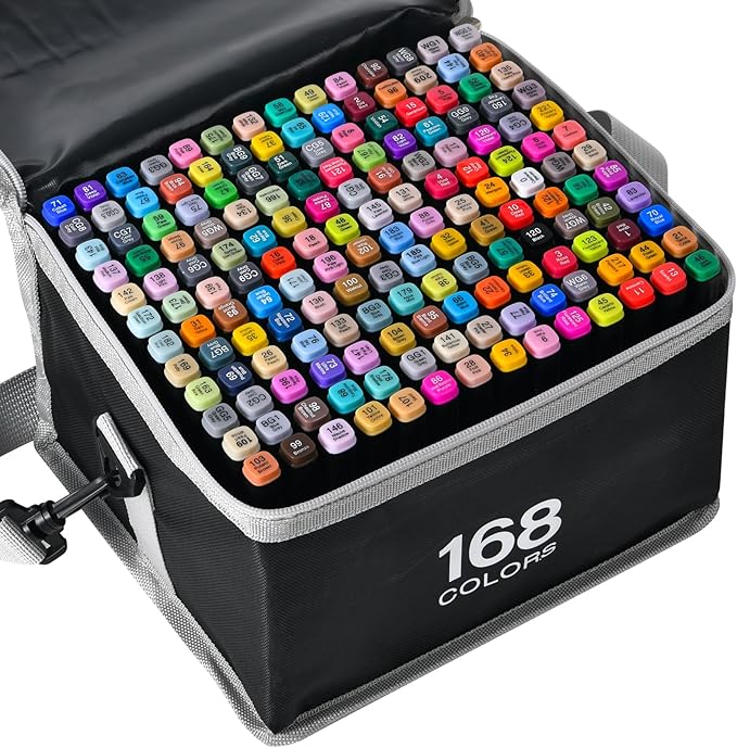 168 Colors Alcohol Markers, Art Markers for Kids Adults Artists Coloring Book Painting Sketching, Dual Tip Drawing Marker Set Perfect for Boys Girls Students Gift (168)