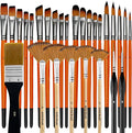 Bougimal 28 Pcs Paint Brushes for Acrylic Painting, Premium Nylon Bristles with Round, Filbert, Flat, Fan, Angle, Fine Detail Brush, Paint Brush Set for Acrylic, Oil, Watercolor