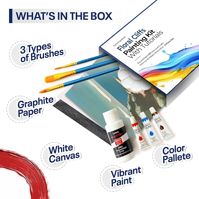 Painting4Real DIY Art Painting Kit for Adults – Learn to Paint Floral Cliffs with Video Tutorials – 9 Pieces Acrylic Paint Set for Adults –Perfect Christmas Crafts & Holiday Gifts for Art Lovers
