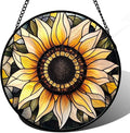 Stained Glass Window Hanging - Sunflower Suncatcher for Door Garden Patio Retro Flower Sun Catchers Decor Christmas Mother's Day Birthday Gifts for Women Mom Nana Friend Wife 9.8 in