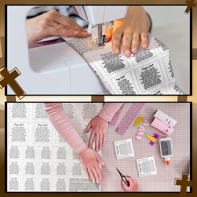 Pocket Prayer Quilt Panel Squares with Small Wooden Crosses Mini Scripture Pocket Prayer Quilt for Friend Family Religious Spiritual Gift Easter Reward Gift(Retro,Burlywood)