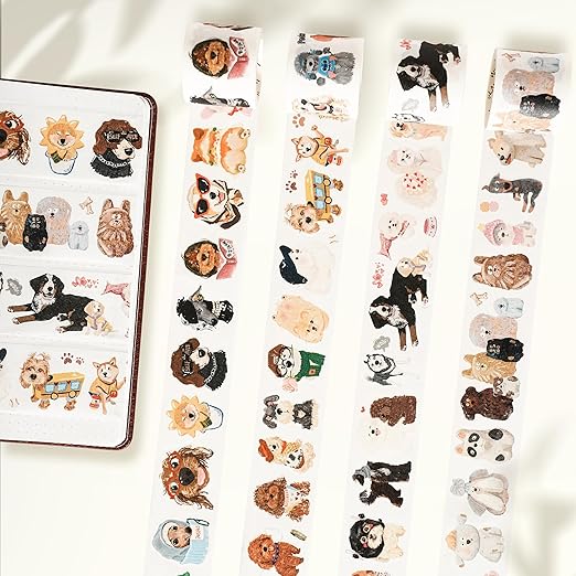 WT Tail Waggers Washi Tape Sticker Set, 4 Rolls, Original Designs, Cute Pet-Themed Decorative Tape for Scrapbooking, Journaling, Planners & DIY Crafts