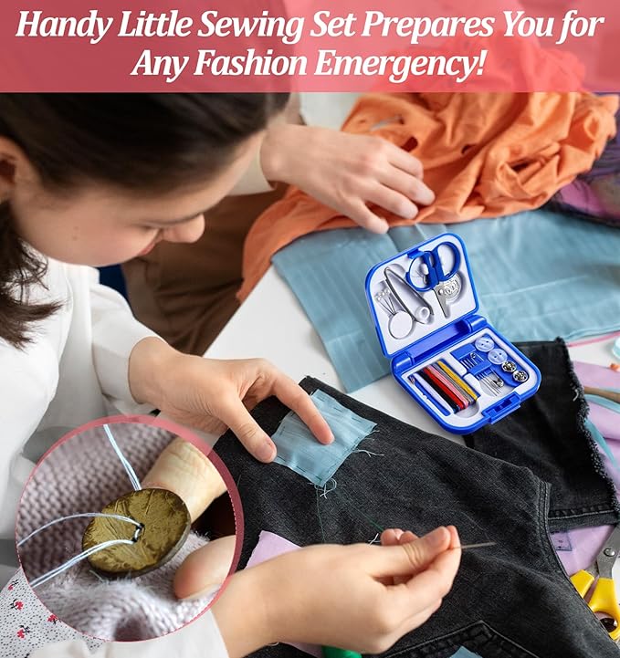 3Pcs Mini Sewing Kit Travel Size, Mini Travel Sewing Kit Portable Emergency for Adults, Basic Emergency Perfect for Weddings & Repair Clothes, Includes Simple Needles Thread Scissors, Easy to Carry