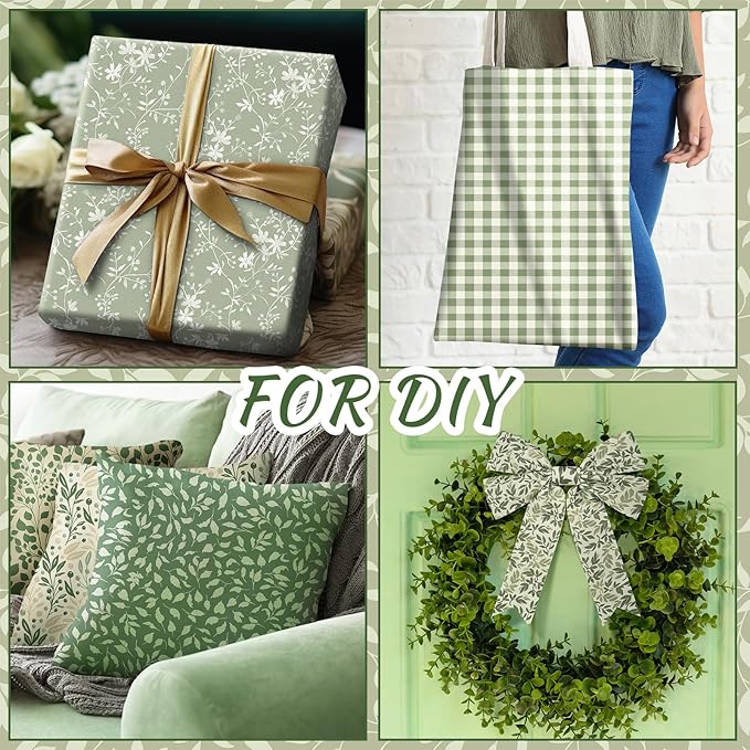 Hahafelt 10 Pcs Sage Green Floral Quilting Fabric 18 x 22 Inch Spring Leaves Fabric Jelly Sage Green Flower Precut Quilting Strips for Spring Summer Craft Sewing DIY