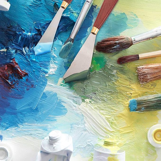 Painting Knife Set Painting Mixing Scraper Stainless Steel Palette Knife Painting Art Spatula with Wood Handle Art Painting Knife Tools for Oil Canvas Acrylic Painting (4 Pieces)