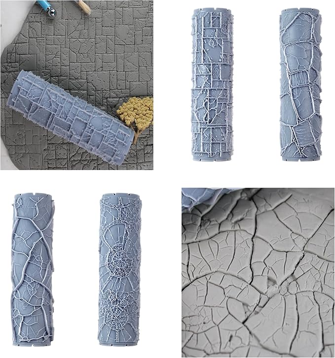 Earth & Stone 4-Pack Clay Texture Rollers (4") - Seamless Set #02 - Embossing Pattern Rollers for Polymer & Ceramic Clay, Pottery & Crafts