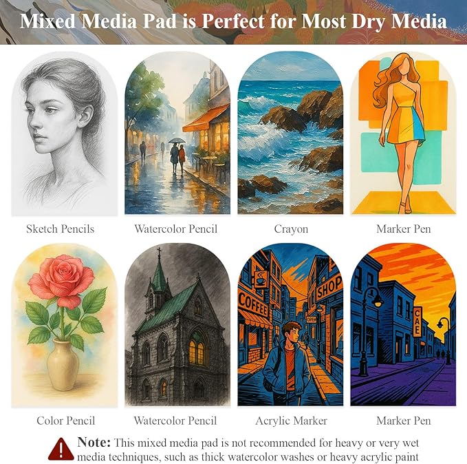 Mofuny Mixed Media Sketchbook 8x10, 50 Sheets - 110lb/180gsm Mixed Media Paper | Art Paper for Acrylic Painting, Watercolor Sketchbook, Ink, Markers, Pencil, Artist Supplies for Adults.
