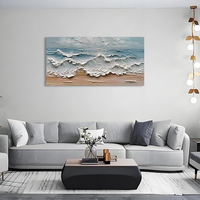 Art 30x60 inches Hand-Painted Sea Wave Beach Landscape Oil Painting Modern Abstract Canvas Art Large Oil Painting Home Office Wall Decoration