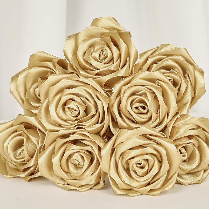 1-1/2 Inch Wide Champaign Gold Satin Ribbon, 50 Yards Solid Polyester Fabric Ribbon for Roses Making, Gift Wrapping, New Year Eve Party, Wedding Decorations, Crafts, Bows
