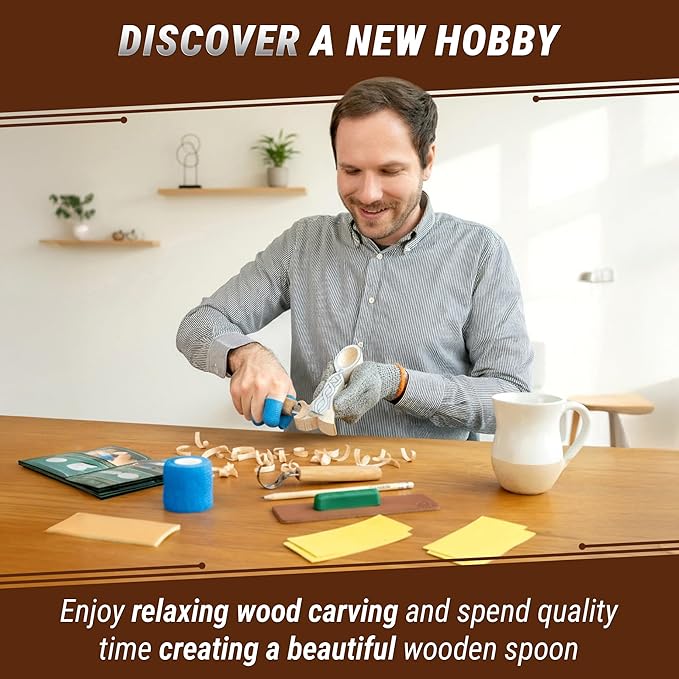BeaverCraft Wood Spoon Carving Kit for Beginners DIY04 - Whittling Set Includes Spoon Carving Tools, Sloyd Whittling Knife Hook Knife, Basswood Blank - Woodworking Hobby Kit for Adults & Kids