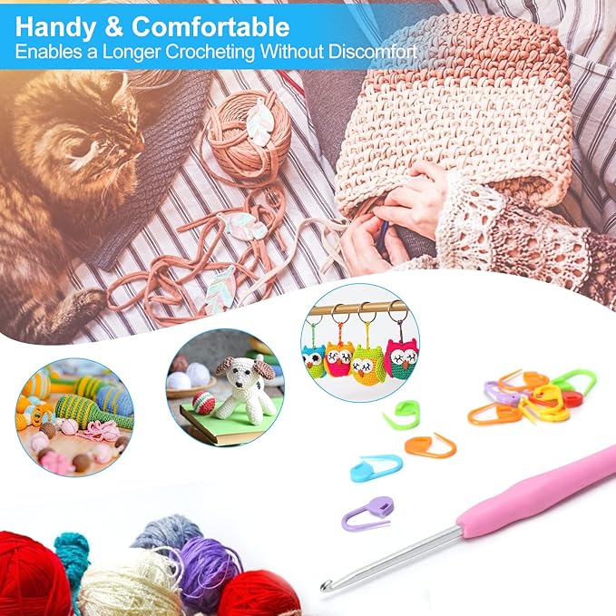 Vodiye Professional Extra Long 3mm Crochet Hooks Set, Ergonomic Handle Crochet Needles for Beginners and Experienced Lovers