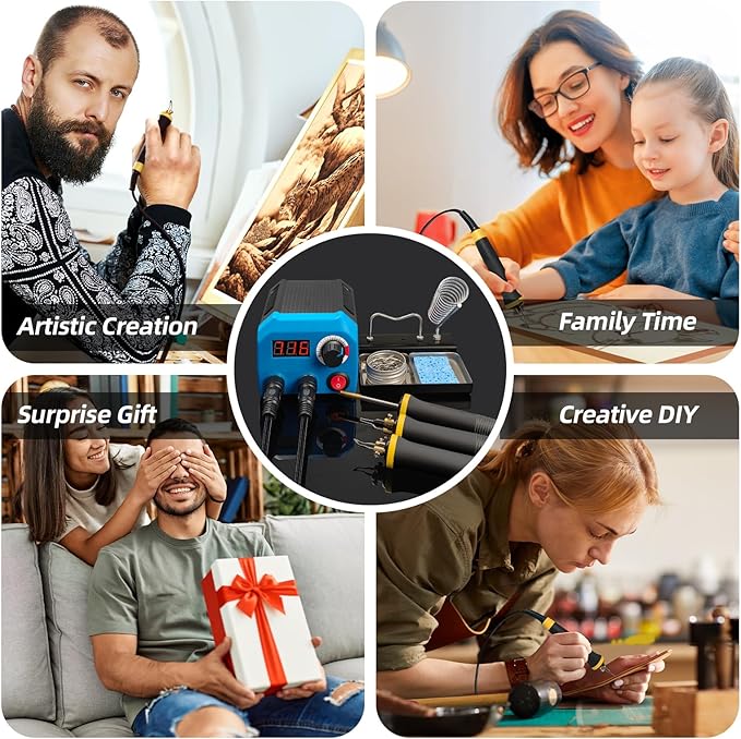 LH55-T2-NS3 Both ports are heating up simultaneously Wood Burning kit Wood Burning Tool Pen 200~750℃, with Digital Thermometer,3 pen, 3 solid copper pen tips, 33 Wood Burning Pen Tips