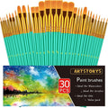 Paint Brushes Set, 30 Pcs Paint Brushes for Acrylic Painting, Oil Watercolor Acrylic Paint Brush, Artist Paintbrushes for Body Face Rock Canvas, Adult Drawing Arts Crafts Supplies, Green