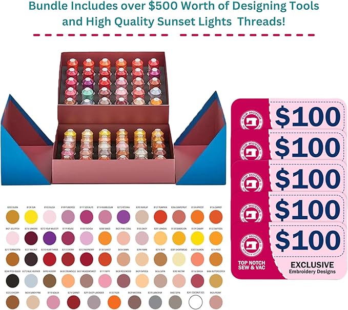 Bernette B79 Sewing and Embroidery Machine Combo | Computerized Touchscreen Machine with 3 Hoops, Sunset Thread Kit, $500+ Embroidery Design Tools, Presser Feet, Extension Table & More