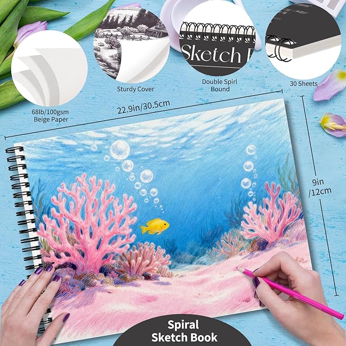OSIMIG 10 Pack Sketch Books 9" x 12", Top Spiral Bound Sketch Pad Bulk, 300 Sheet Total (68lb/100gsm), Drawing Paper Pad, Sketchbook for Drawing, Art Supplies for Kids & Adults