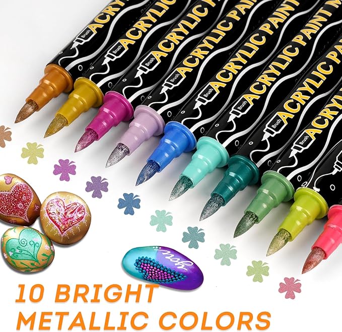 72 Colors Acrylic Paint Markers,Dual Tip Acrylic Paint Pens,Includes 12 Metallic Brush Tip Fine Tip Markers For Rock Painting,Plastic,Canvas And Diy Crafts Art Supplies