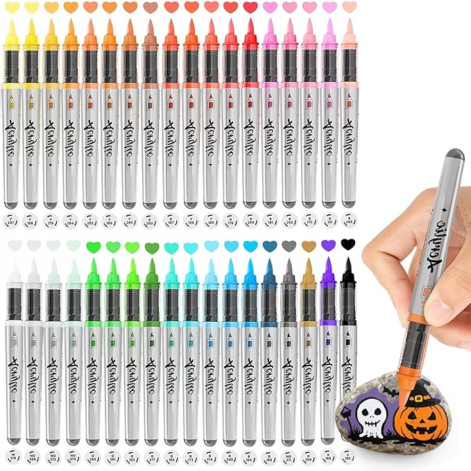 Woomer Gel Ink Acrylic Paint Marker: Single-color Available, Durable Brush Tips, Direct Liquid Acrylic Markers for Rock Fabric Glass Egg DIY Crafts, Waterbased & Waterproof after Dry, 36 Colors