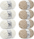 Chunky Yarn for Hand Knitting - #10 Chunky Chenille Yarn, Jumbo Big Thick Chunky Yarns for Crocheting, Super Bulky Chunky Knit Blanket Yarns, 8 Skein (25yd, 8oz/Skein), Cream & Khaki