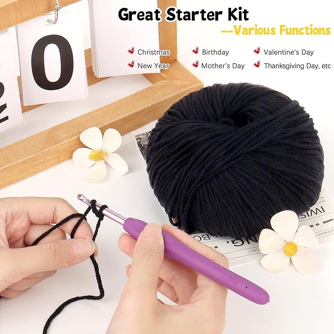 Katech Cotton Yarn for Crocheting-55% Cotton 45% Acrylic-4 Medium (Worsted)-Super Soft Milk Cotton Yarn-Great Crochet and Knitting Starter Kit for Colorful Craft（Black）