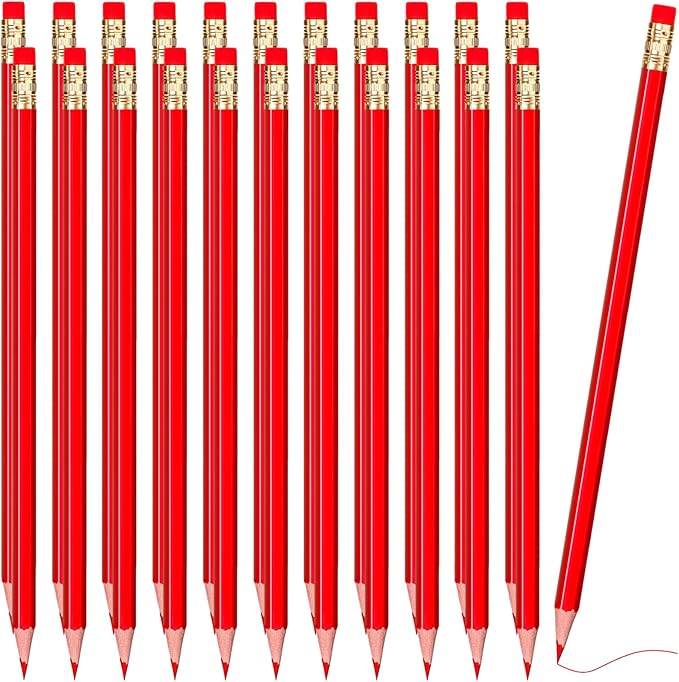 Zhanmai 24 Pieces Red Pencils with Eraser Pre-sharpened Erasable Checking #2 HB Pencils with Erasable Tops for Writing Drawing Checking Coloring Tests Grading Map Coloring Editing Office Favors