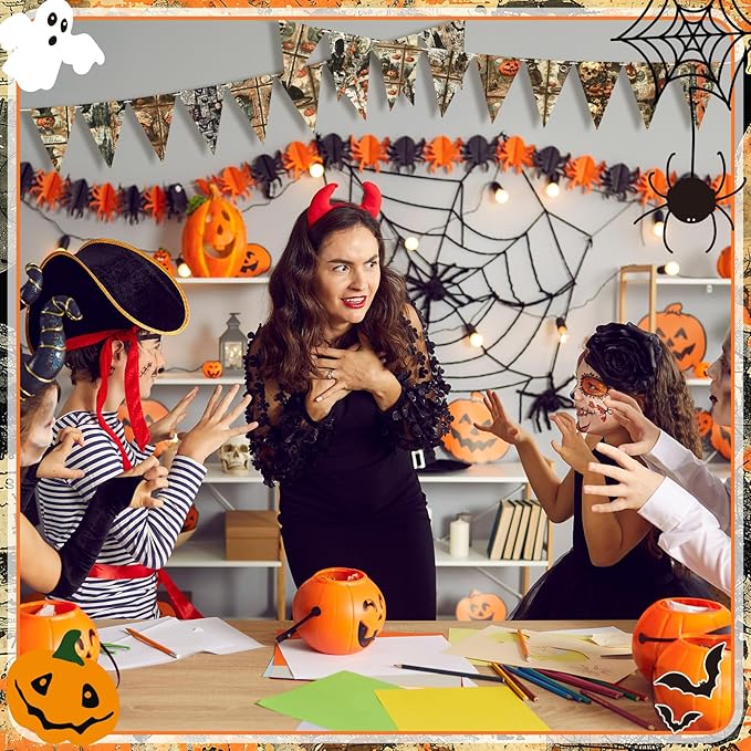 Ganeen 100 Pcs Gothic Christmas Fabric Vintage Halloween Quilting Fabric Roll 2.56 Inch Skull Ghost Jelly Squares Pumpkin Black Cat Patchwork Precut Strips Bundles for Sewing Materials Craft DIY