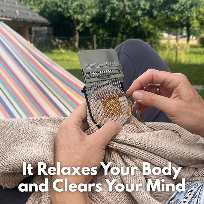Knitting Kit for Beginners, Portable Patch Darning Kit, Patchwork Weaving Tool Set for Quickly Sewing Repair, Sewing (10 Hooks)