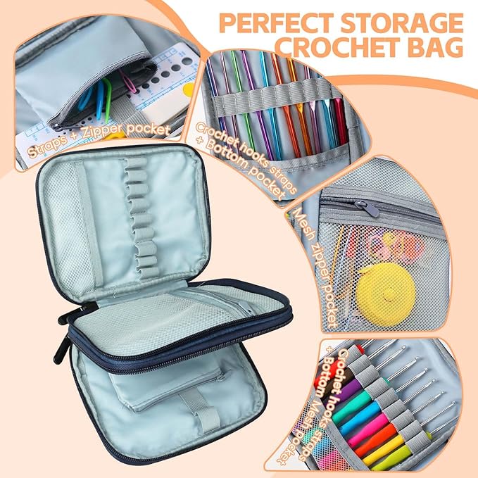 HATINXIA Crochet Hooks, 85pcs Crochet Hook Set with Storage Case, Yarn Crochet Kit for Beginners, Ergonomic Crochect Needles DIY Knitting Accessories Tools for Experienced Crochet Lovers, C1 Blue