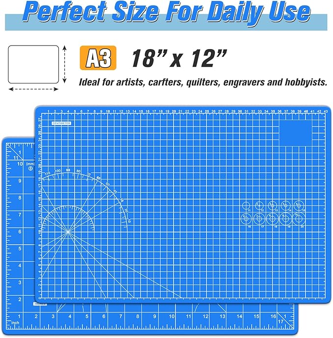 DIYSELF Cutting Mat 12in×18in, Cutting Mats for Crafts, Self Healing Cutting Mat A3, Fabric Cutting Mats Double Side for Sewing, Quilting, Craft Mat for Desktop