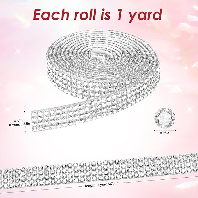 Rhinestone Ribbon Self Adhesive Crystal Rhinestones, 6-Rolls Bedazzling Strips, 6-Yard Rhinestone Strips for DIY Craft, Rhinestones Tape Self Adhesive