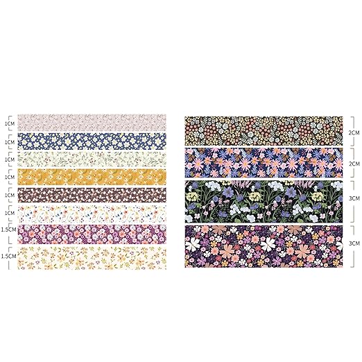 12 Rolls Flowers Washi Tape Set Floral Arts Adhesive Tapes Blooming Garden Decorative Masking Tape Sets for Craft, Kids, Scrapbook, DIY, Gift Wrapping (Forested Islet)