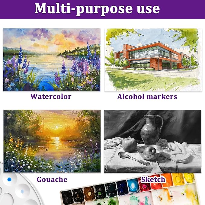 Tlenpo Watercolor Paper Pad, 8.5 x5.5 in, 110lb/230gsm, 50 Sheets, Artist Painting Drawing Paper Book, Art Supplies for Adults Kids, Acid-Free Water Color Paper for Beginner Students