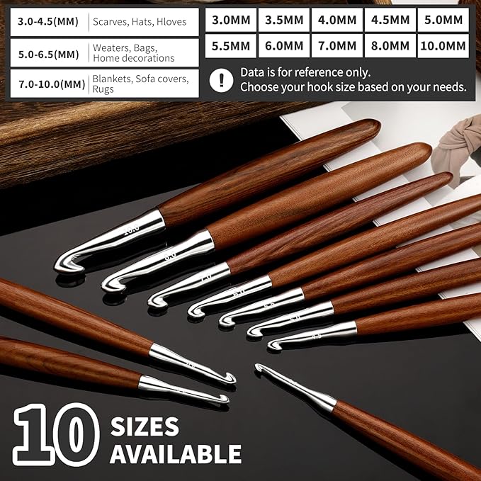 Lunarm 6mm Crochet Hook, Ergonomic Aluminum Crochet Hook with Wood Handle Available in 3mm-10mm for Arthritic Hands DIY Craft Knitting Dolls, Bouquets, Blankets, Hats, Gloves from Various Yarns