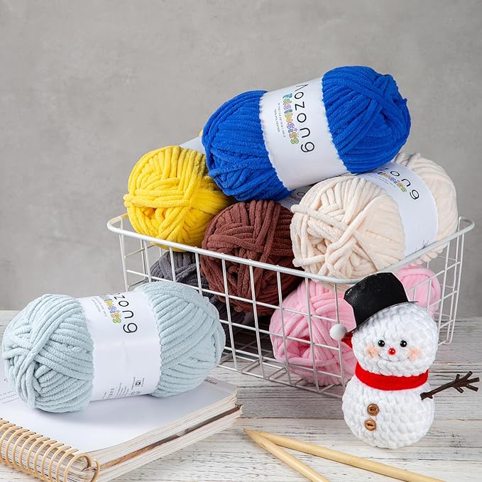 Super Soft and No Shedding Chunky Chenille Yarn for Crocheting and Knitting -Easy to Crochet with-Super Bulky #6, 3Pack of 3.5oz/82yds -Chunky Plush Yarn for Hand Craft Blanket Amigurumi Borwn Color