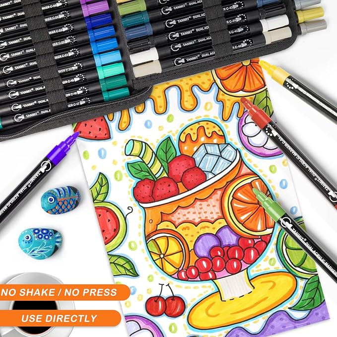 Acrylic Paint Pens Markers, 60 Colors Dual Tip Acrylic Paint Pens for Rock Painting, Wood, Canvas, Stone, Glass, Ceramic Surfaces, DIY Crafts Making Art Supplies (Round Tip and Fine Tip)