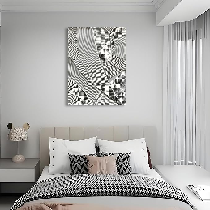 Art Hand Painted White Thick Texture Abstract Art Oil Painting Modern Canvas Wall Decoration 40x28 inches
