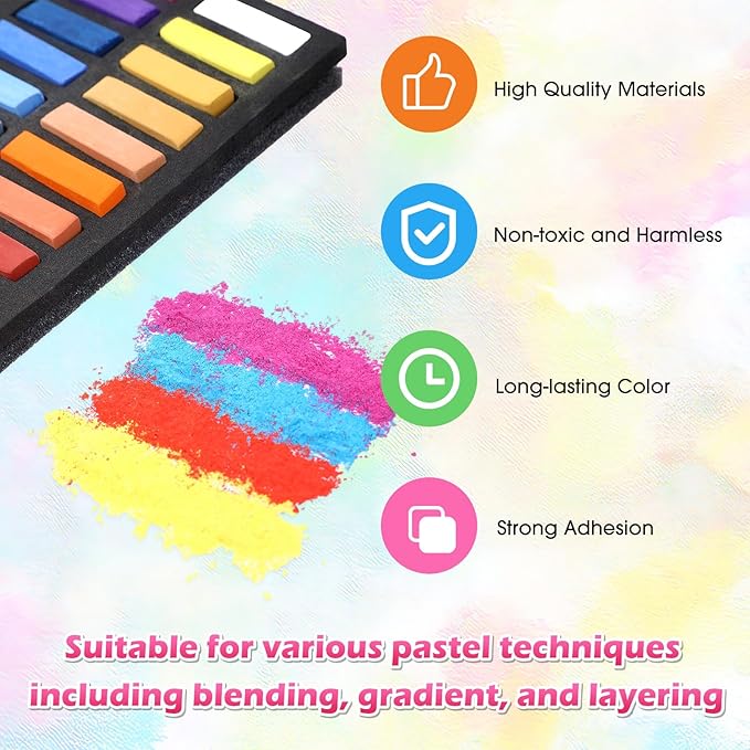 288 Pcs Soft Chalk Pastels Set of 24 Colors Bulk 1.18 Inches Square Dry Artist Chalk Pastel Sticks for Office Art Drawing Painting Professional Art Supplies Kit