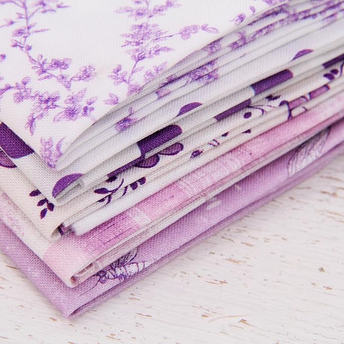 Threadart Exclusive 5 Fat Quarter Bundles - White and Purple Vintage Prints 100% Cotton Fabric - Premium 100% Cotton Quilting Fabric - No Duplicates - Full Size Fat Quarters 18"x21" - White and Purple