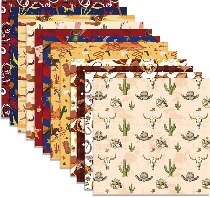 24 Sheets Western Cowboy Scrapbook Paper Pad Double-Sided Wild West Desert Cactus Rodeo Boots Patterned Decorative Craft Paper for Card Making Photo Album Journal DIY Craft, 11.8'' x 11.8''