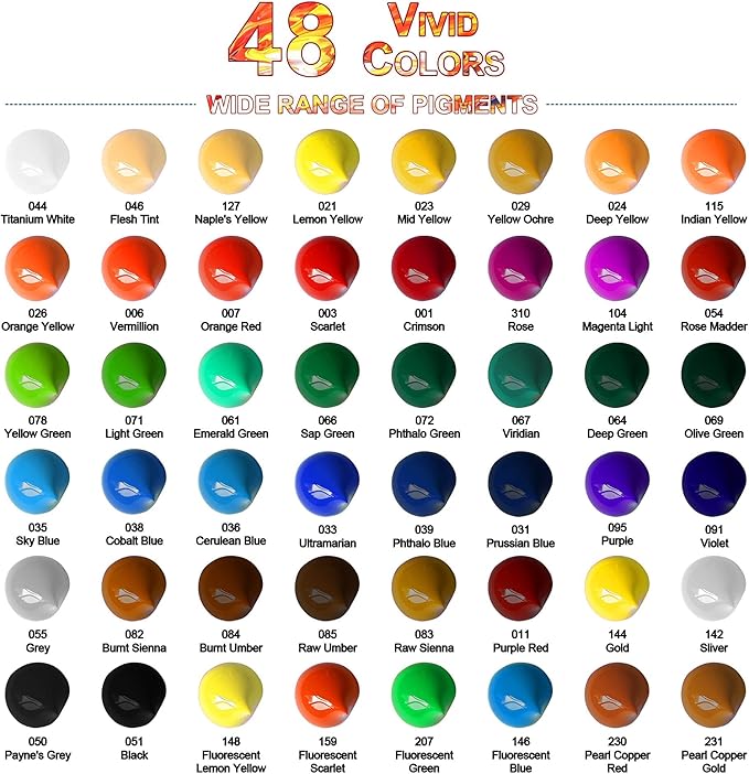 Heavy Body Acrylic Paint Sets, 48 Colors 12ml/0.41 fl.oz Art Paint Tubes with 3pcs Brush + Palette,Non-Toxic Artist Acrylic Paints for Adults,Beginners on Canvas Rocks Wood Fabric Craft