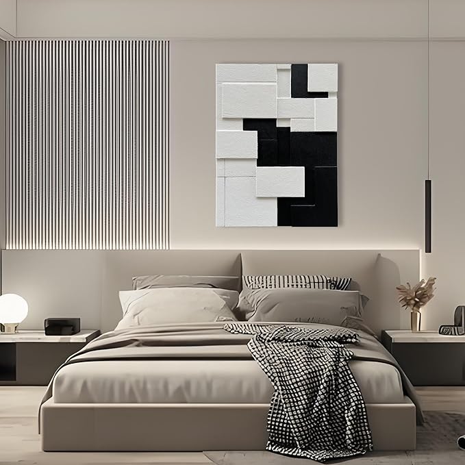 Art 40x28 inches Hand-Painted Modern Minimalist Black and White Abstract Art Oil Painting Canvas Wall Deco Art Painting