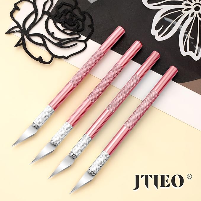 JTIEO Exacto Knife,74 Pack Hobby Knife with 4 Upgrade Sharp Hobby Knives and 70 Spare Exacto Knife Blades for Art,Stencil,Scrapbooking (Pink)