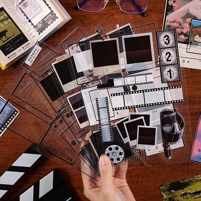 Vintage Camera Film Stickers for Scrapbooking,36 Sheets Transparent PET Photo Frame Stickers with 300+ Retro Designs for Journal and Photo Album Decoration
