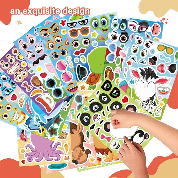 24 PCS Make a Face Stickers for Kids - Make Your Own Stickers Animal Mix and Match Sticker Sheets with Safaris, Sea and Farm Animals for Kids Party Favor Supplies Craft Activities Ages 3+